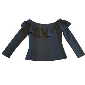 J.O.A. Black Off the Shoulder Ruffle Collar Top, Medium